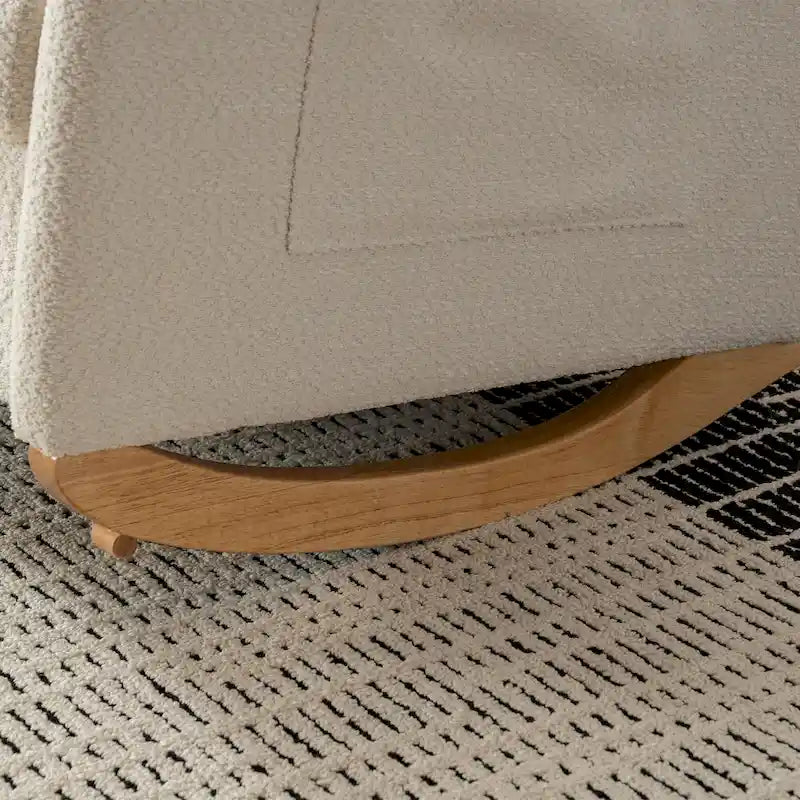 Moderner beigefarbener Schaukelstuhl mit hoher Rückenlehne, 35.8 Zoll, Fußstütze und Holzbeinen