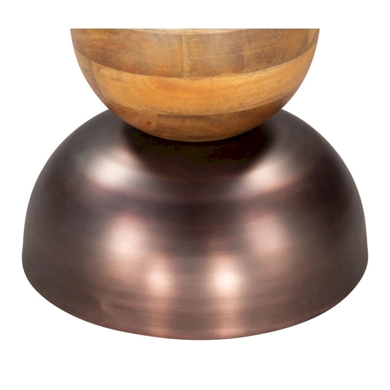 20 Inch Bronze and Brown Iron and Solid Wood Round Pedestal End Table - 14 x 20.3 x 14 Inches