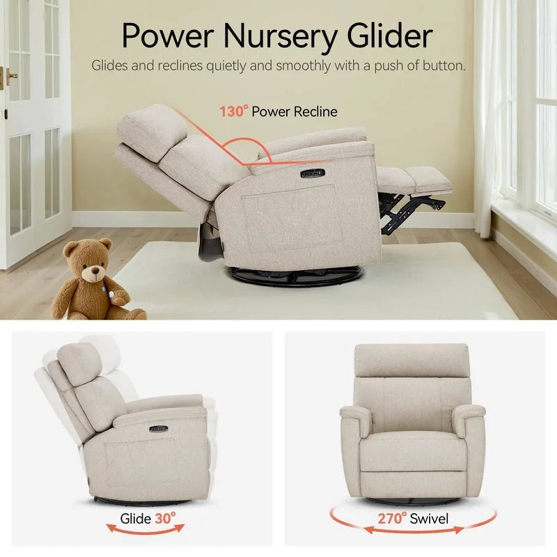 Power Swivel Glider Recliner Nursery Chair with Fabric Upholstery