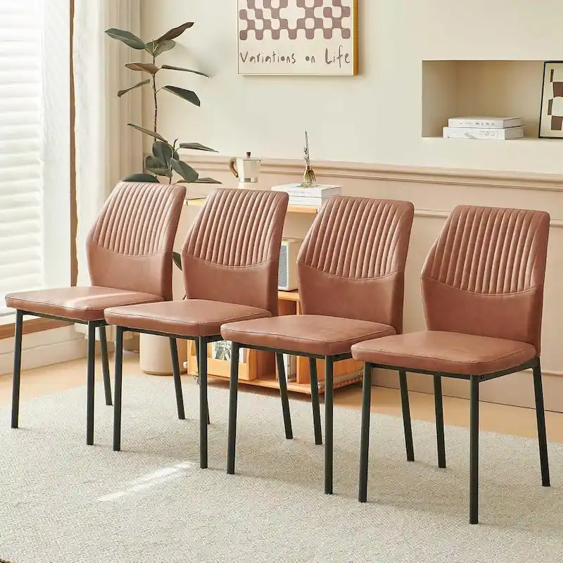 Upholstered Dining Chair with Faux Leather and Metal Legs