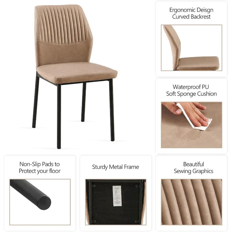 Sedia da pranzo imbottita con ecopelle e gambe in metallo