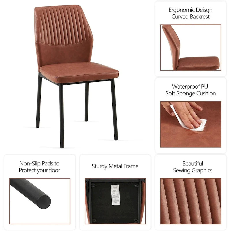 Sedia da pranzo imbottita con ecopelle e gambe in metallo