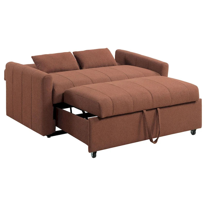 Sleeper Sofa with Full Size Pull-Out Bed, Copper Brown Boucle, 60 Inch