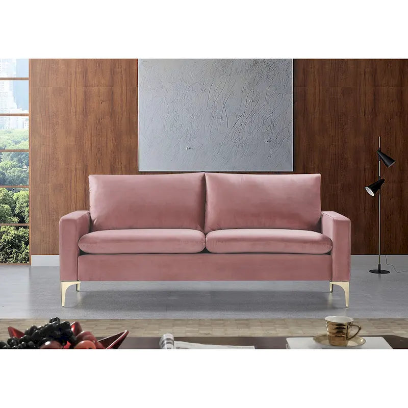 Samtsofa mit hochdichtem Schaumstoff und goldfarbenen Edelstahlbeinen