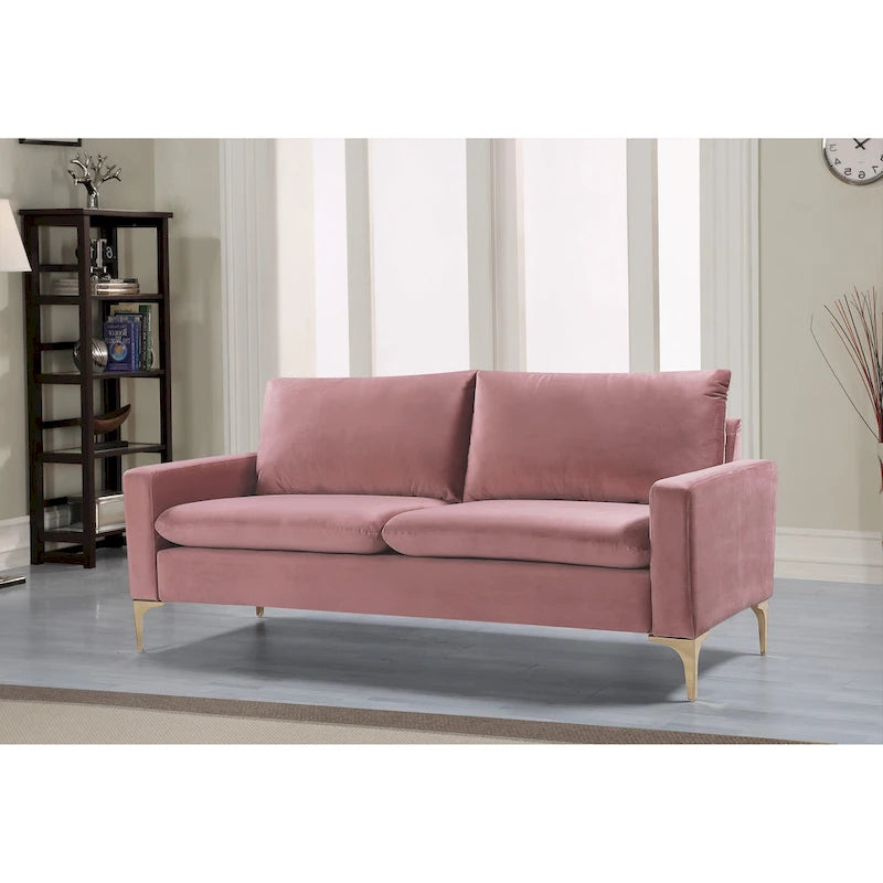Samtsofa mit hochdichtem Schaumstoff und goldfarbenen Edelstahlbeinen
