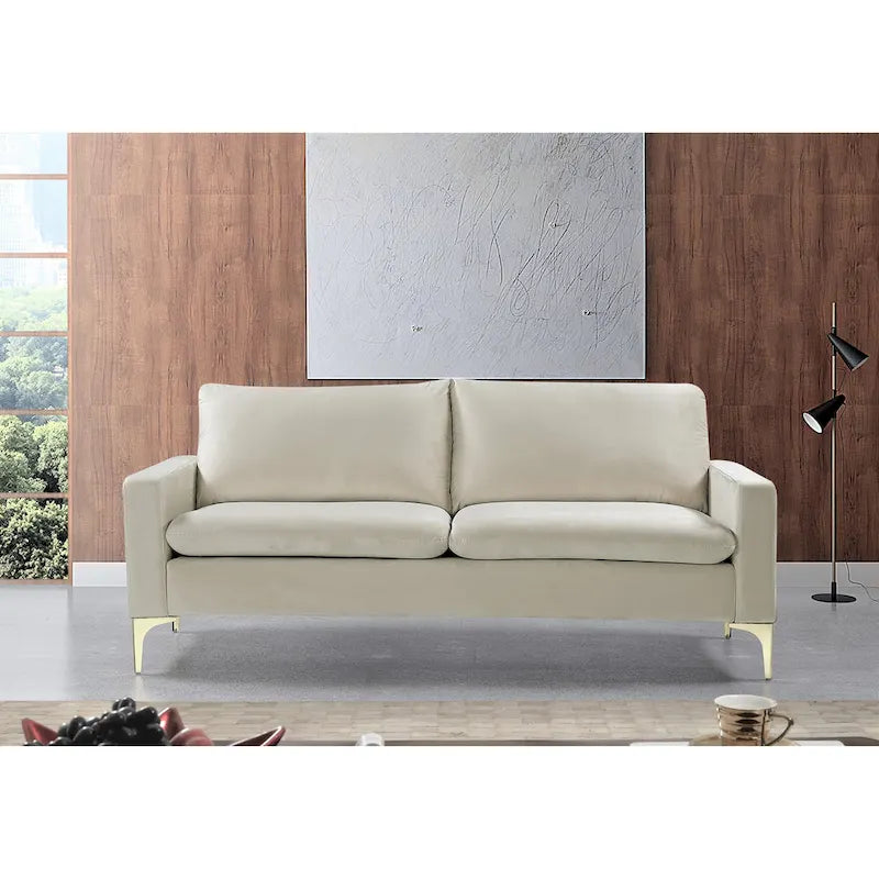 Samtsofa mit hochdichtem Schaumstoff und goldfarbenen Edelstahlbeinen