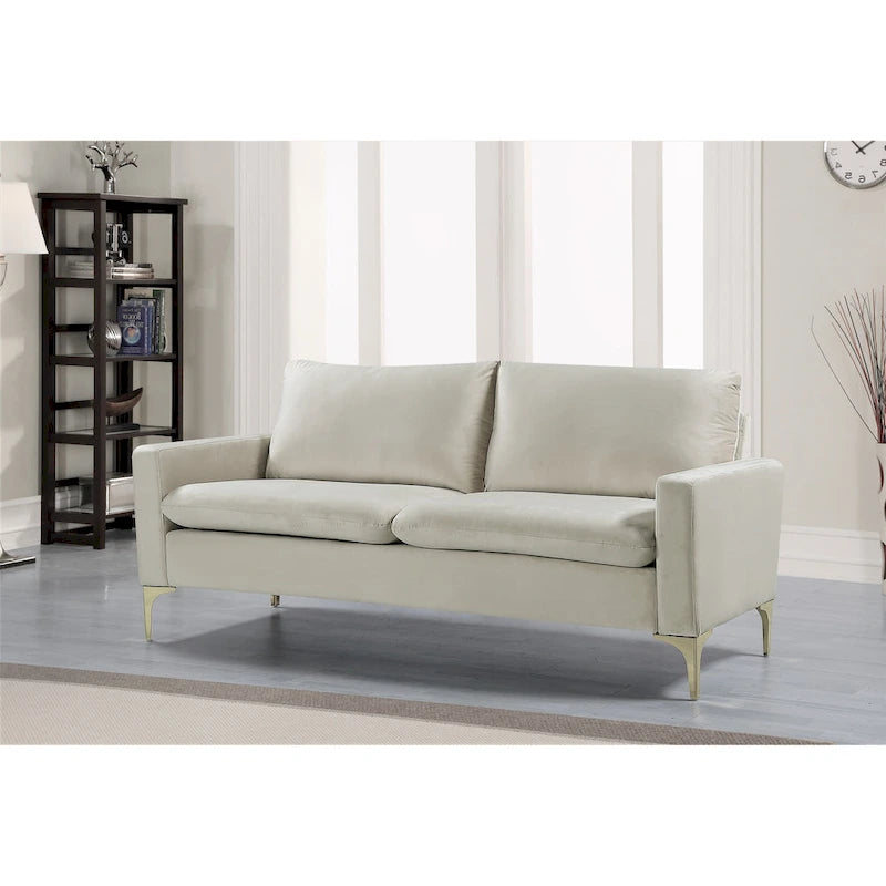Samtsofa mit hochdichtem Schaumstoff und goldfarbenen Edelstahlbeinen