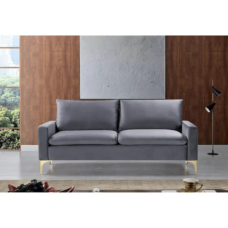 Samtsofa mit hochdichtem Schaumstoff und goldfarbenen Edelstahlbeinen