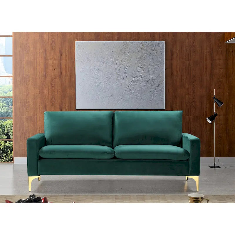 Samtsofa mit hochdichtem Schaumstoff und goldfarbenen Edelstahlbeinen