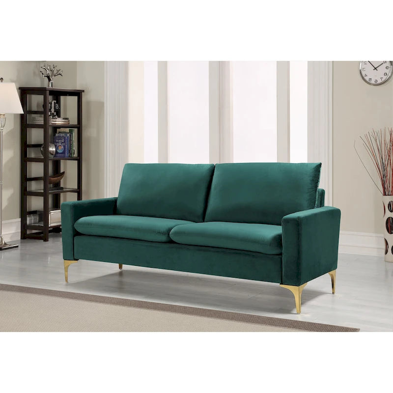 Samtsofa mit hochdichtem Schaumstoff und goldfarbenen Edelstahlbeinen