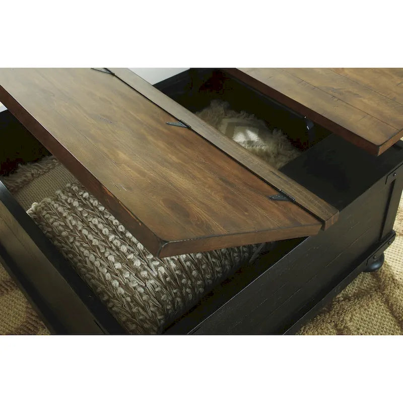 Mesa de apoio quadrada para cocktails, preta e castanha, com tampo elevável - 36 W x 36 D x 18 H polegadas
