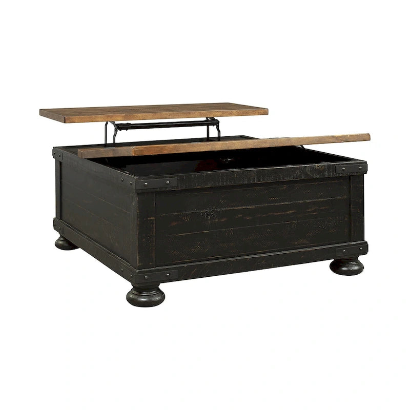 Mesa de apoio quadrada para cocktails, preta e castanha, com tampo elevável - 36 W x 36 D x 18 H polegadas
