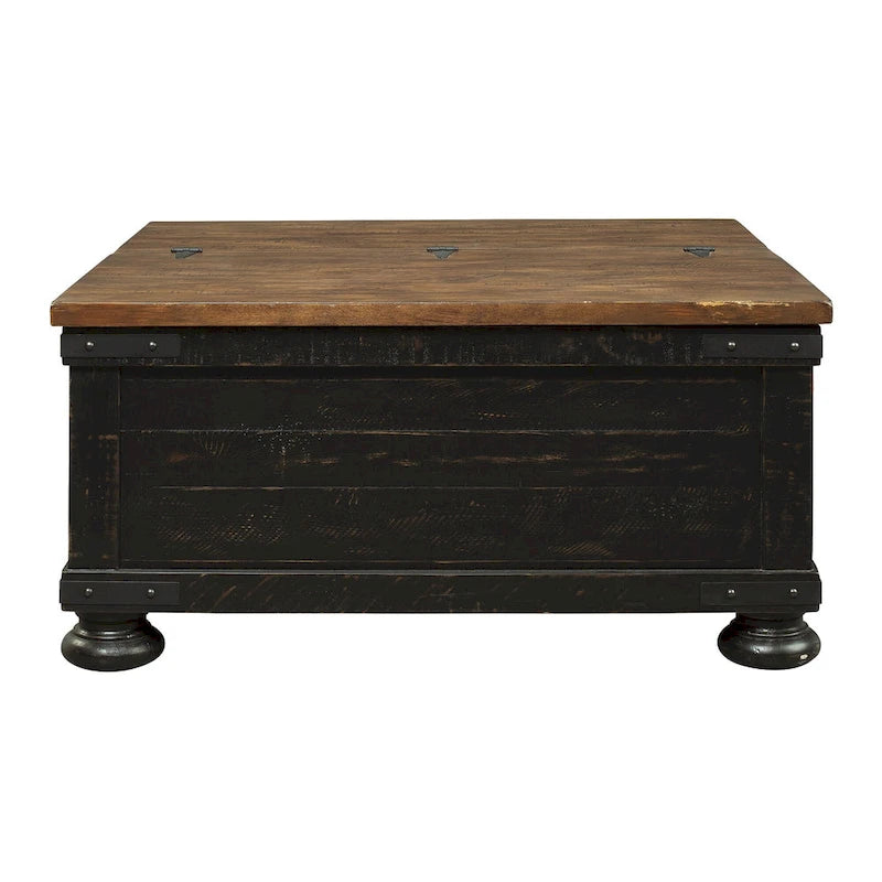 Mesa de apoio quadrada para cocktails, preta e castanha, com tampo elevável - 36 W x 36 D x 18 H polegadas