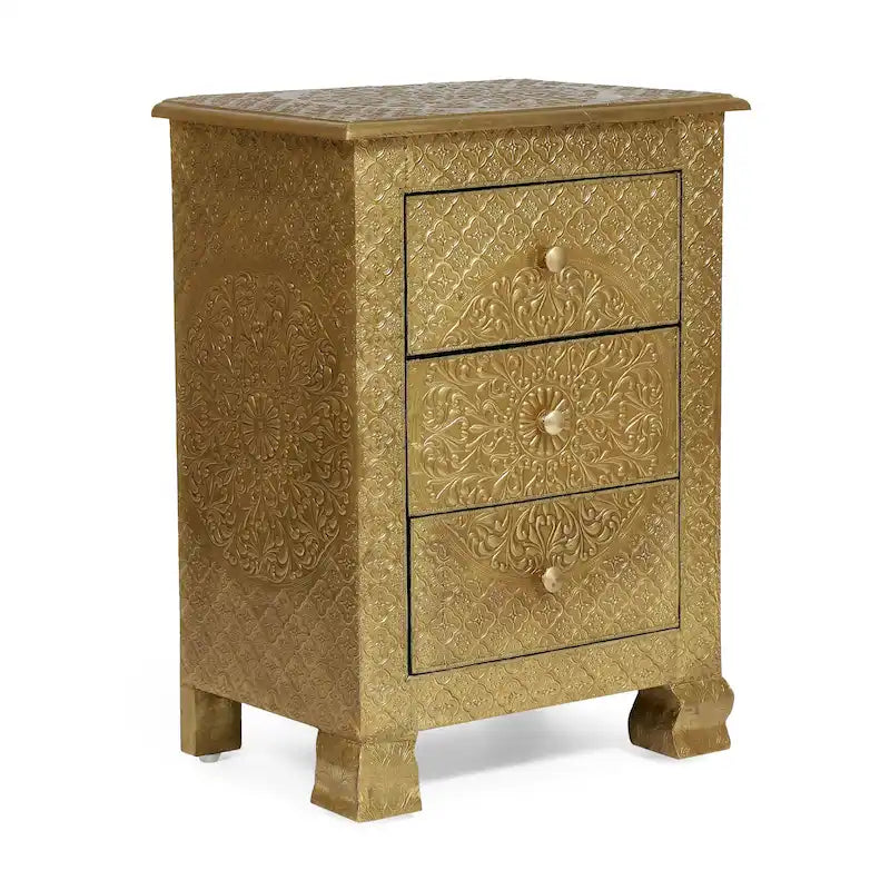 Comodino boho artigianale con 3 cassetti
