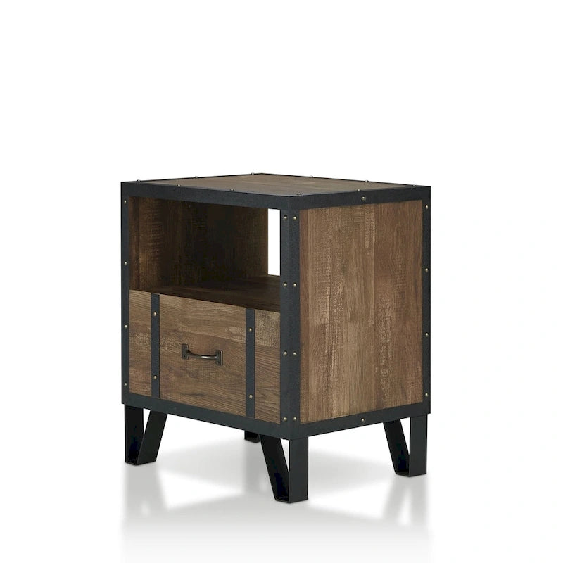 Industrial Oak 17 Inch Metal 1-Drawer End Table