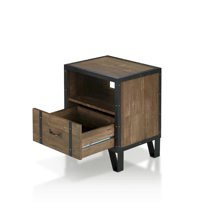Industrial Oak 17 Inch Metal 1-Drawer End Table