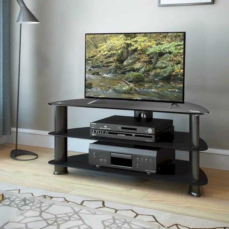 Schwarzer Glas-TV-Ständer für Fernseher bis zu 48 Zoll