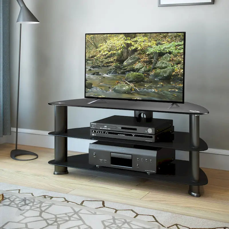 Schwarzer Glas-TV-Ständer für Fernseher bis zu 48 Zoll