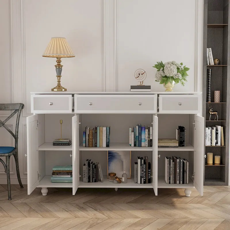 Mirrored Credenza Cabinet with Drawers and Doors