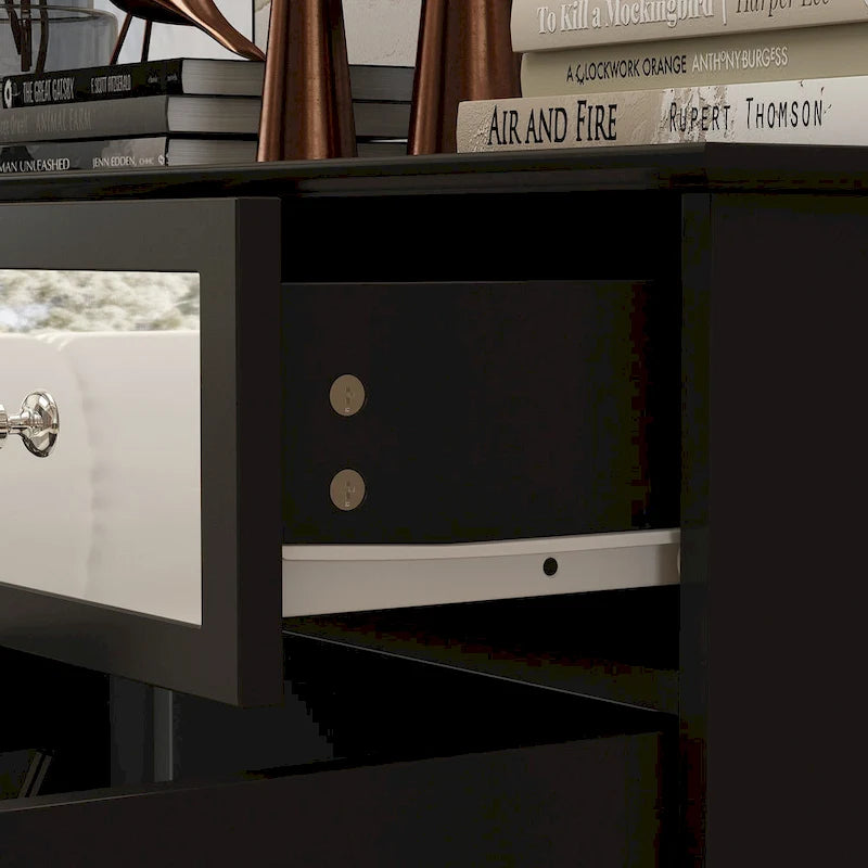 Mirrored Credenza Cabinet with Drawers and Doors