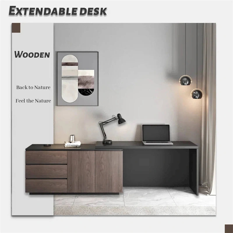Erweiterbarer Schreibtisch für das Homeoffice mit Schubladen zur Aufbewahrung