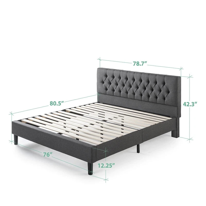 Upholstered Button-Tufted Platform Bed Frame
