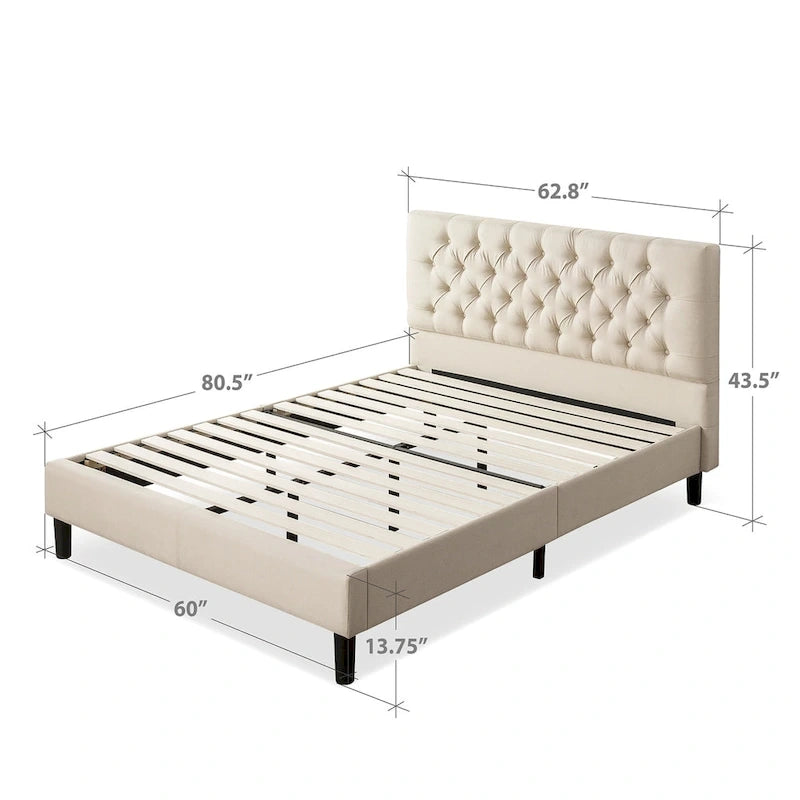 Upholstered Button-Tufted Platform Bed Frame