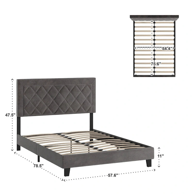Velvet Fabric Platform Bed, Modern Style