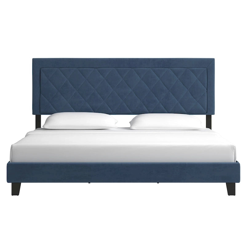 Velvet Fabric Platform Bed, Modern Style