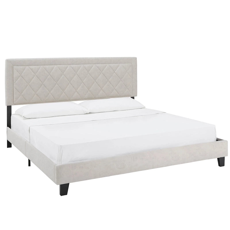 Velvet Fabric Platform Bed, Modern Style