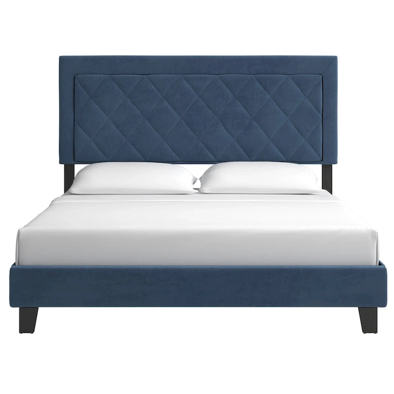 Velvet Fabric Platform Bed, Modern Style