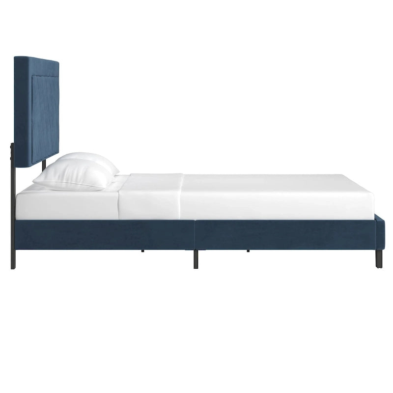 Velvet Fabric Platform Bed, Modern Style