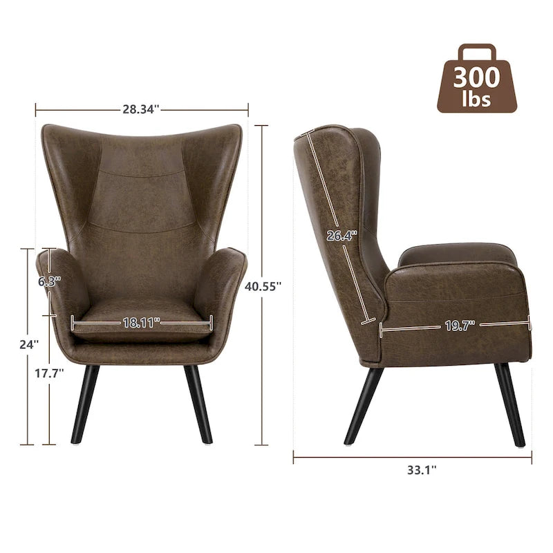 Upholstered Wingback Accent Chair - 40.55 H x 28.34 W x 33.1 D Inches