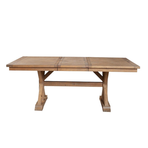Mesa de jantar de 78 polegadas com extensão e base de cavalete, castanho natural