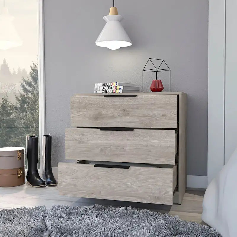 3 Drawer Dresser with Light Gray Finish