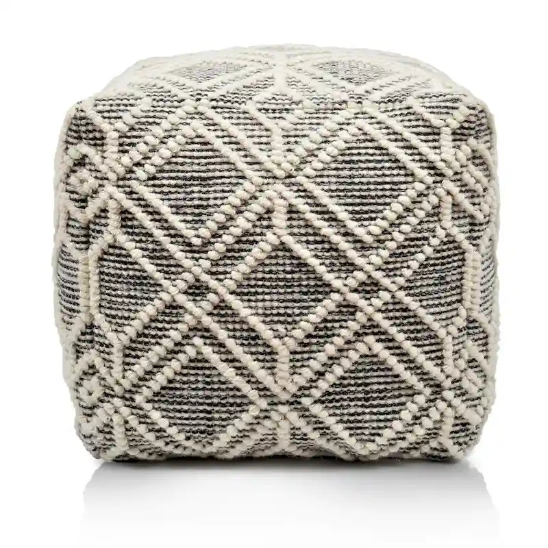 Handgefertigter Woll- und Baumwoll-Pouf-Fußhocker (16 x 16 x 16 Zoll)