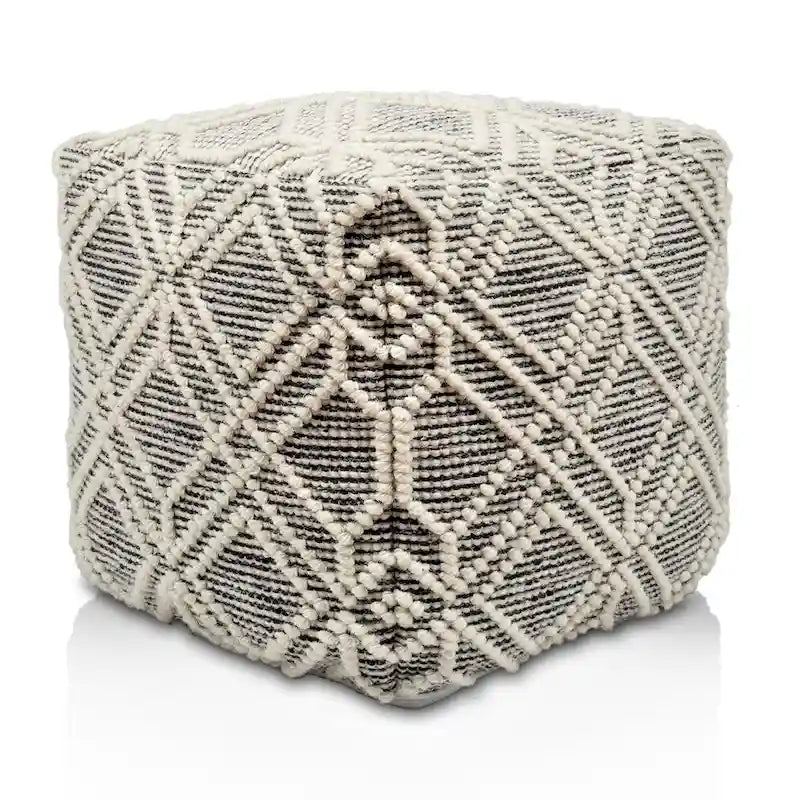 Handgefertigter Woll- und Baumwoll-Pouf-Fußhocker (16 x 16 x 16 Zoll)