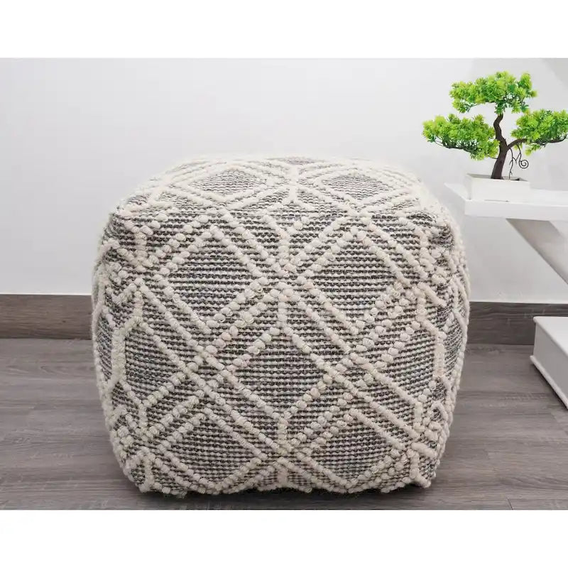 Handgefertigter Woll- und Baumwoll-Pouf-Fußhocker (16 x 16 x 16 Zoll)