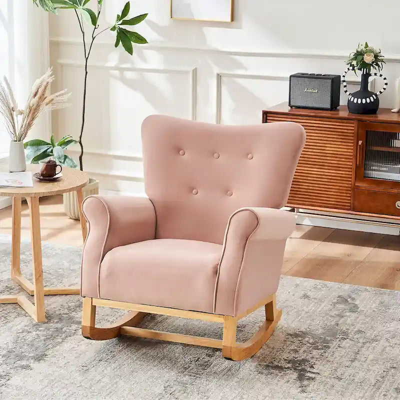 High Back Rocking Chair Nursery Chair with Fabric Padded Seat