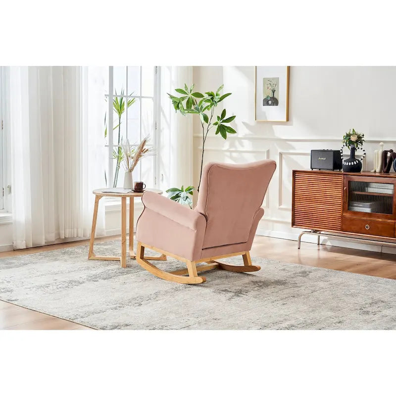 High Back Rocking Chair Nursery Chair with Fabric Padded Seat