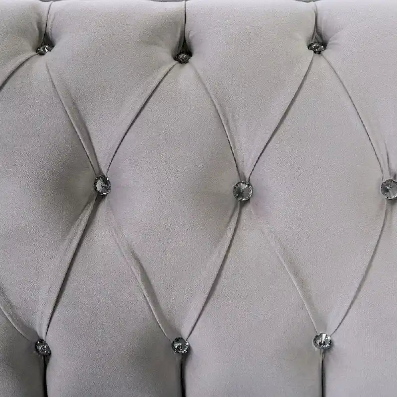 Velvet-like Fabric Sofa with Button Tufted Design in Gray