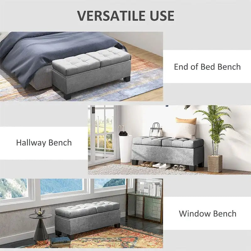 46 Zoll große gepolsterte Aufbewahrungsbank mit Stahlrahmen