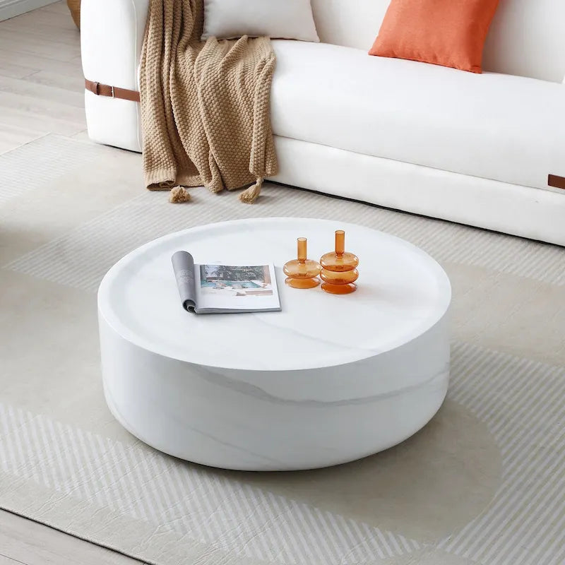 31.49 Inch Round Faux Marble Pattern Coffee Table, No Assembly Required