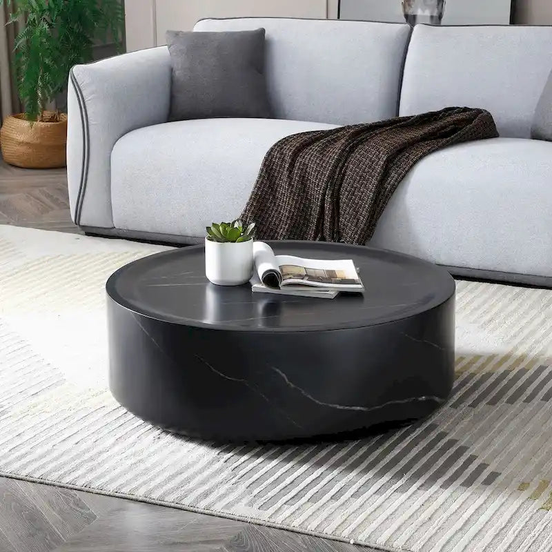 31.49 Inch Round Faux Marble Pattern Coffee Table, No Assembly Required