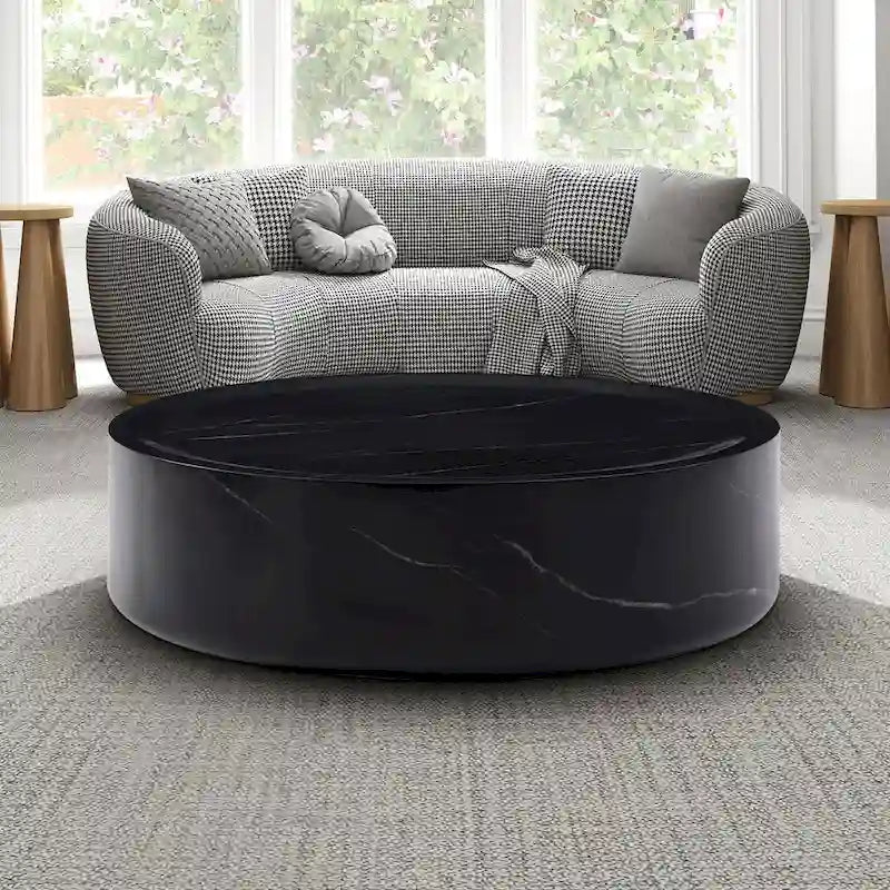 31.49 Inch Round Faux Marble Pattern Coffee Table, No Assembly Required