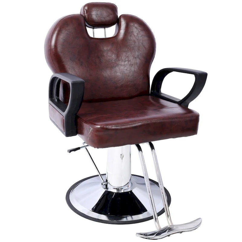 Heavy Duty Hydraulic Barber Chair with Reclining Backrest and Wide Seat