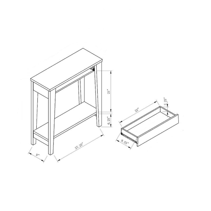 Moderne Konsole mit unterer Ablage und konischem Bein