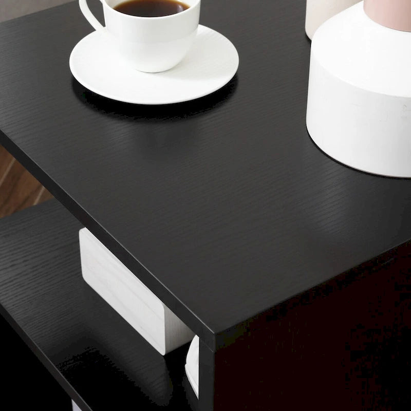 Modern S-Shaped Side Table with Storage Shelf and Steel Poles
