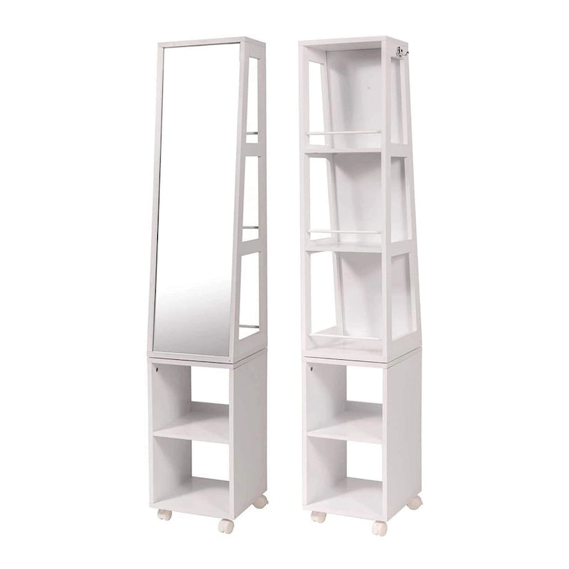 Bílá otočná zrcadlová skříňka na pojízdné základně - 13 L x 11.75 W x 61.5 H palců