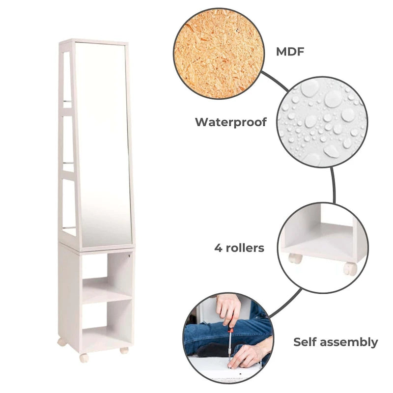 Bílá otočná zrcadlová skříňka na pojízdné základně - 13 L x 11.75 W x 61.5 H palců